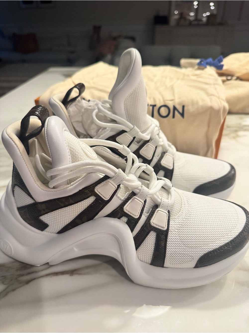 New! Louis Vuitton White & Brown Monogram Archlight-Style Sneaker
